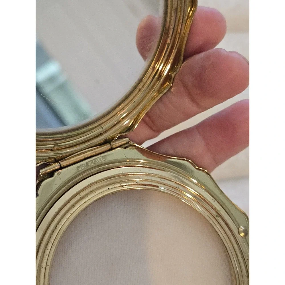 Vintage Stratton Mother of Pearl MOP Pattern Gold Tone Compact Mirror & Case